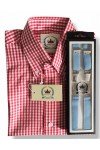 Chemise vichy rouge Relco London + bretelles bleu ciel Relco London.