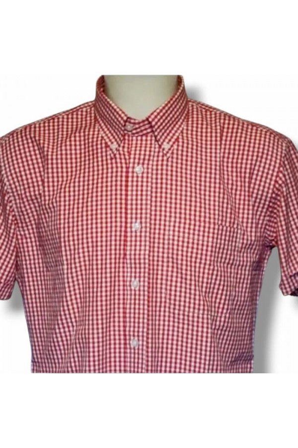 Chemise Relco London vichy rouge. Style retro. Coupe droite avec col boutonné.