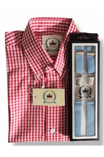 Bretelles Relco London vichy rouge + chemise Relco London vichy bleu.