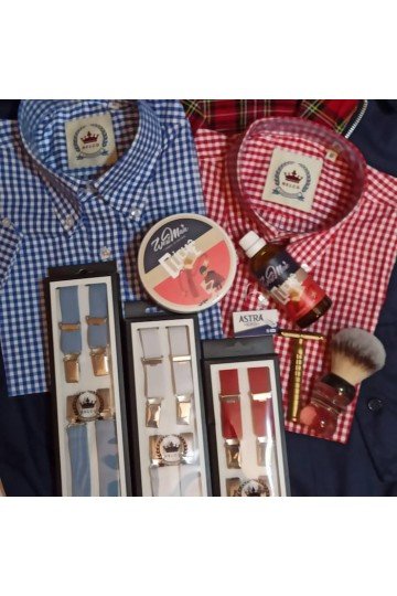 Bretelles Relco blanches + Chemise Relco vichy rouge + rasoir Bayonetta The Goodfellas Smile