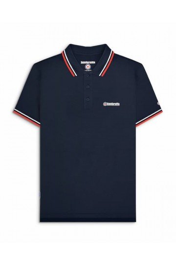 Polo Lambretta Clothing Marine . bandes blanche+ rouge . de face