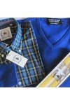 Bretelles Relco jaune + chemise Relco écossais + pull Moonstomp bleu royal. Style anglais années 80.