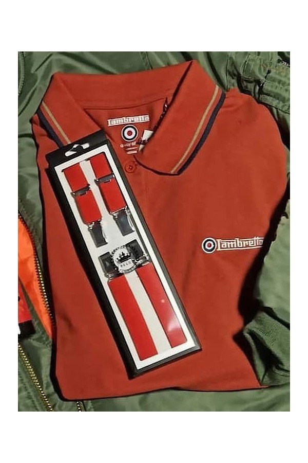 Bretelles Relco London orange + polo Lambretta Clothing corail.