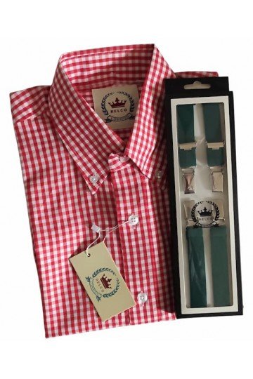 Bretelles Relco London vert fines largeur 18mm + chemise Relco London vichy rouge.