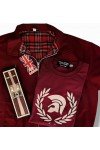 Bretelles Relco bordeaux + T-shirt laurier trojan bordeaux Moonstomp + blouson harrington anglais bordeaux