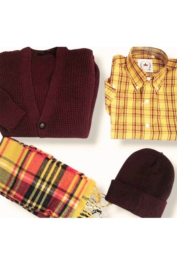 Cardigan Waffle Relco London + chemise Relco London + bonnet noir hiver