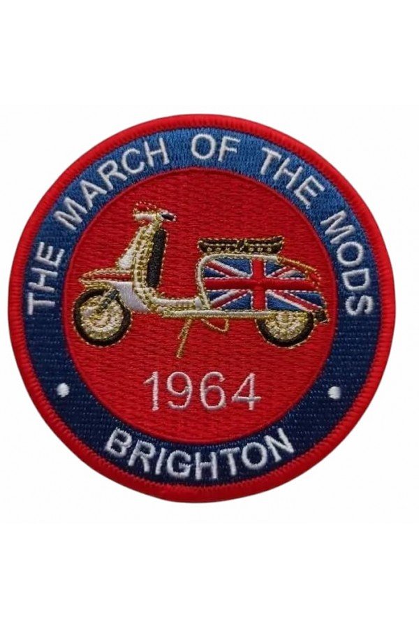 Patch brodé "The march of the Mods Brighton 1964. Thermocollant. Rond. Diamètre 9cms.