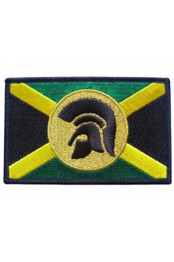 Patch brodé Trojan sur drapeau Jamaïque. Thermocollant. Rectangle. Style ska, rocksteady, reggae.