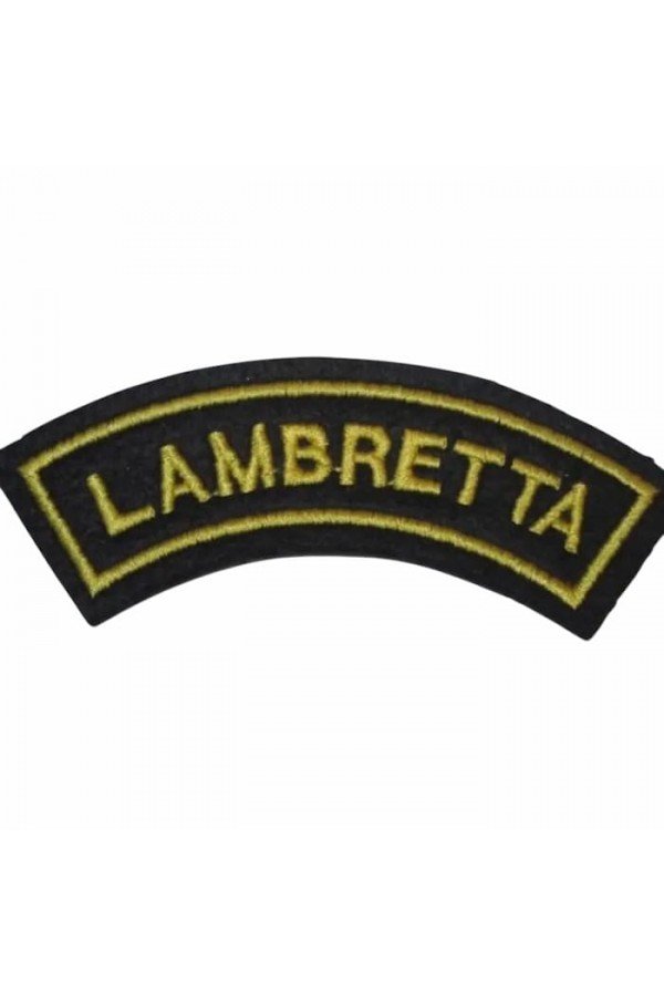 Patch d'épaule Lambretta. Brodé noir et doré. Thermocollant. Style anglais scooter mods.