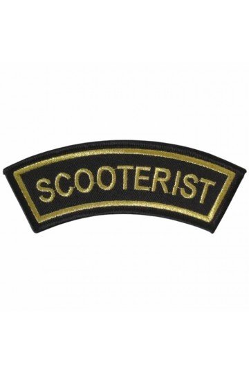 Patch d'épaule Scooterist. Brodé. Noir et jaune. Thermocollant. Style mods scooter vespa lambretta.