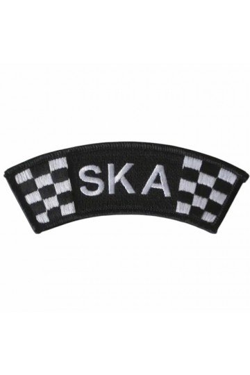 Patch d'épaule Ska. Lettrage ska + 2 bandes damier noir blanc. Brodé. Thermocollant. Style ska Madness Specials.