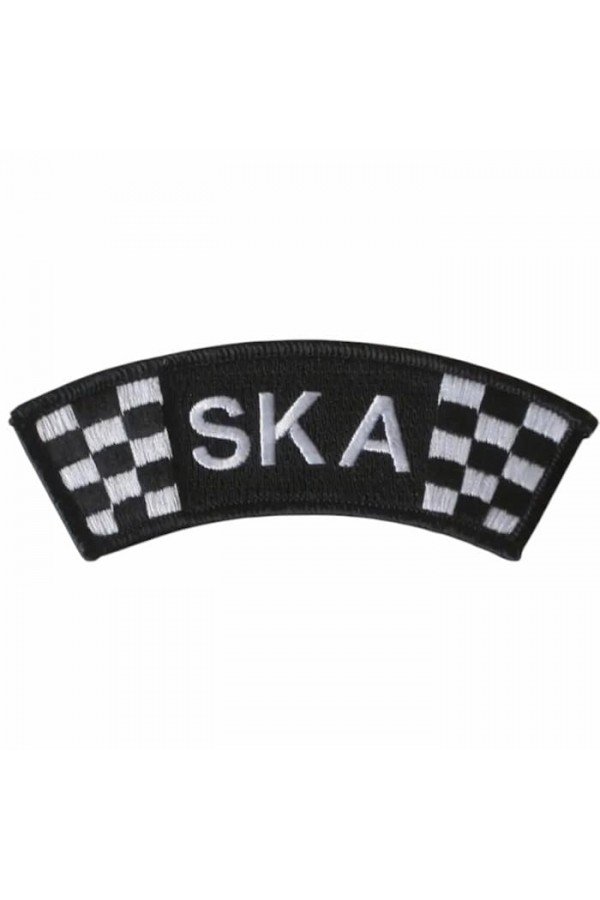 Patch d'épaule Ska. Lettrage ska + 2 bandes damier noir blanc. Brodé. Thermocollant. Style ska Madness Specials.