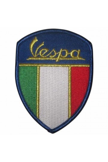 Patch Vespa - drapeau italien. Lettrage Vespa aux couleurs italiennes. Brodé. Thermocollant. Style scooterist, mods anglais.