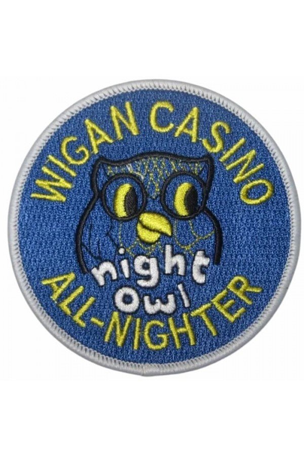 Patch Wigan Casino All Nighter - Night Owl. Brodé. Thermocollant. Style Northern Soul. Ecusson scooterist, mods anglais.