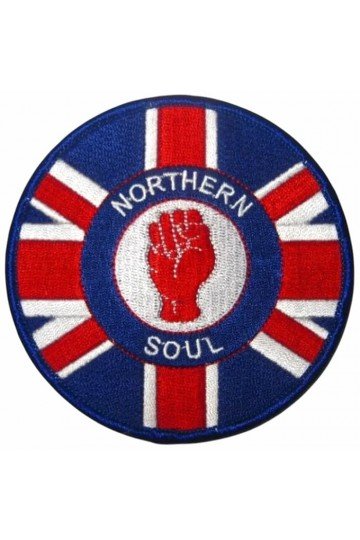 Patch Northern Soul sur drapeau anglais. Brodé. Thermocollant. Style Wigan Casino, Brighton, scooterist, mods anglais.