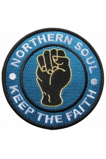 Patch Northern Soul + Keep the faith. logo Poing. Brodé. Thermocollant. Patch soul, wigan casino, scooterist, mods anglais.