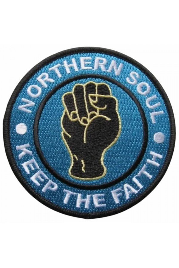 Patch Northern Soul + Keep the faith. logo Poing. Brodé. Thermocollant. Patch soul, wigan casino, scooterist, mods anglais.