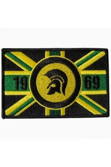 Patch Trojan 1969 sur drapeau Jamaïque . Noir vert jaune. Brodé. Thermocollant. Style reggae, ska, rocksteady.