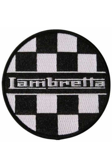 Patch Lambretta + damier noir et blanc. Brodé. Thermocollant. Style scooterist, mods anglais.