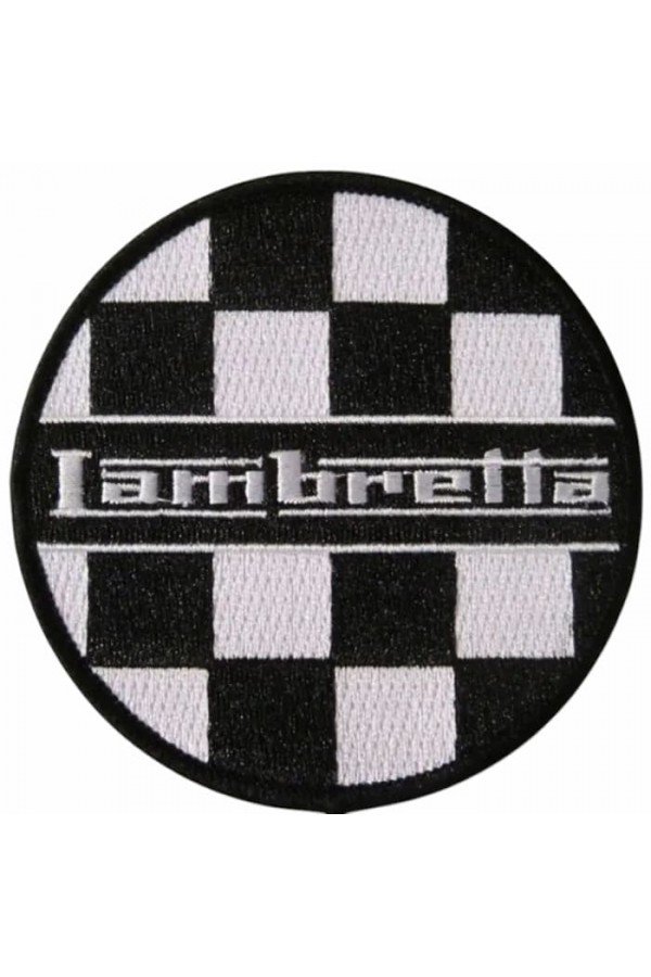 Patch Lambretta + damier noir et blanc. Brodé. Thermocollant. Style scooterist, mods anglais.