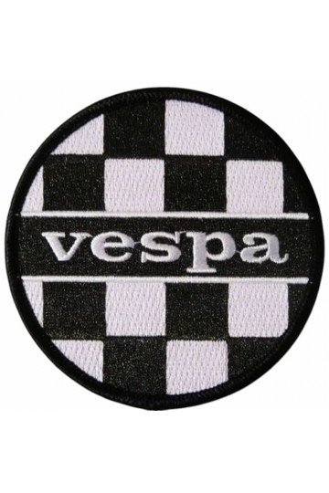 Patch Vespa + damier noir blanc. Brodé. Thermocollant. Style scooterist, ska, 2 Tone années 80, mods anglais.