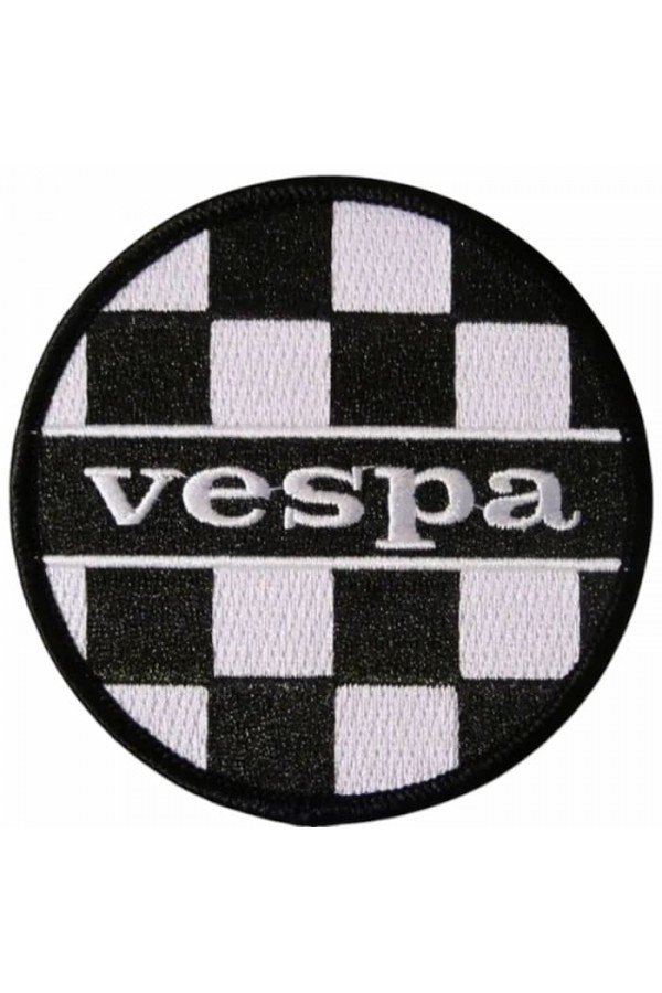 Patch Vespa + damier noir blanc. Brodé. Thermocollant. Style scooterist, ska, 2 Tone années 80, mods anglais.