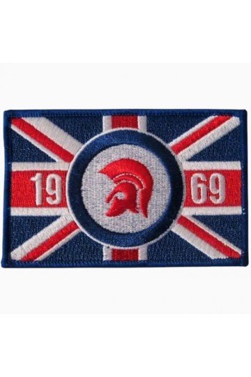 Patch Trojan 1969 sur drapeau anglais Union Jack. Brodé. Thermocollant. Style ska, rocksteady, scooterist, mods anglais.