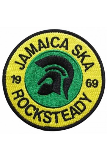 Patch Trojan Jamaïca Ska Rocksteady 1969 jaune vert et noir. Brodé. Thermocollant. Patch reggae, ska 2 Tone années 80, Madness.