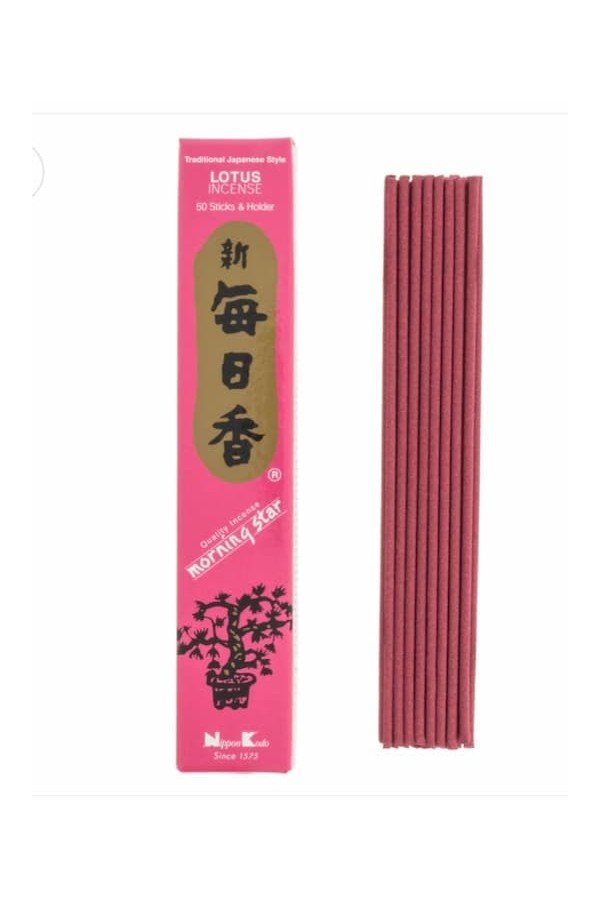 Encens morning star lotus. 50 bâtons. Durée 25 min. Coffret bleu cadeau.