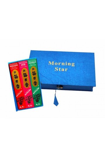Coffret encens Morning Star. Lot de 3 encens. Bois de Santal + Bois de Cèdre + Lotus. 150 bâtons.