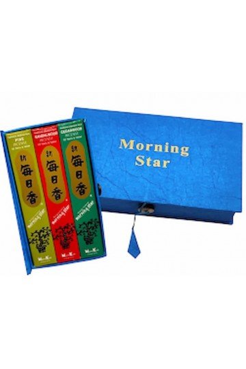 Coffret encens Morning Star. 150 bâtons. Santal + cèdre + pin. Fabriqué au Japon.