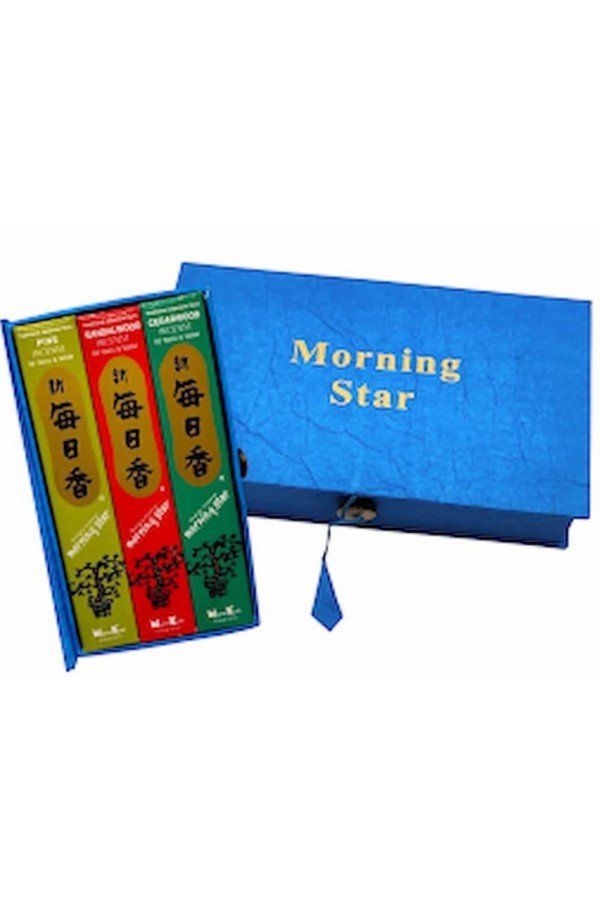 Coffret encens Morning Star. 150 bâtons. Santal + cèdre + pin. Fabriqué au Japon.