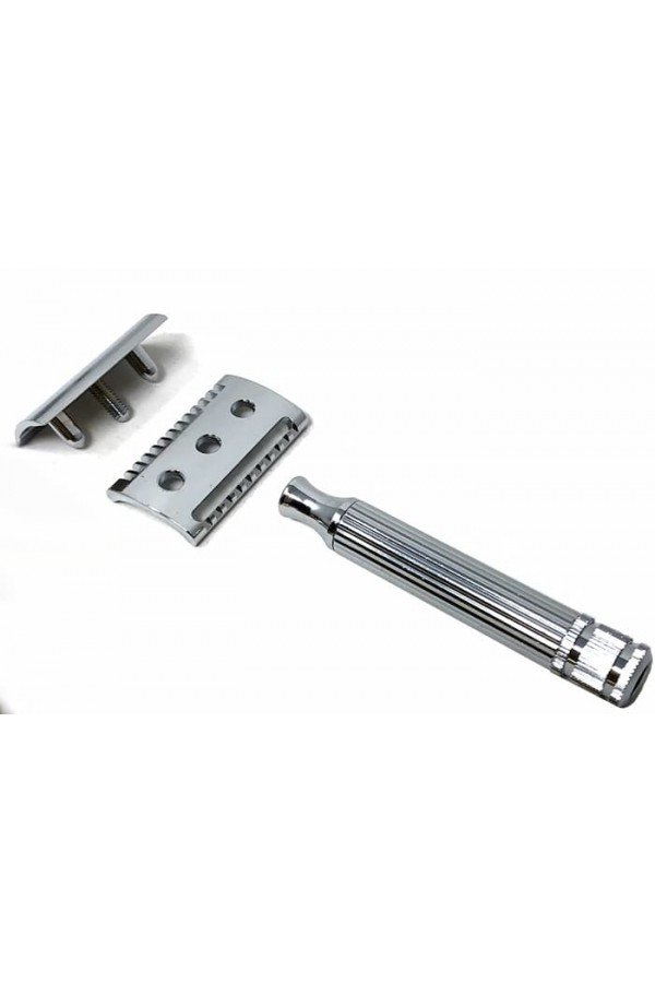 Rasoir de sureté Fatip "Ibrido grande chrome". Peigne ouvert et fermé