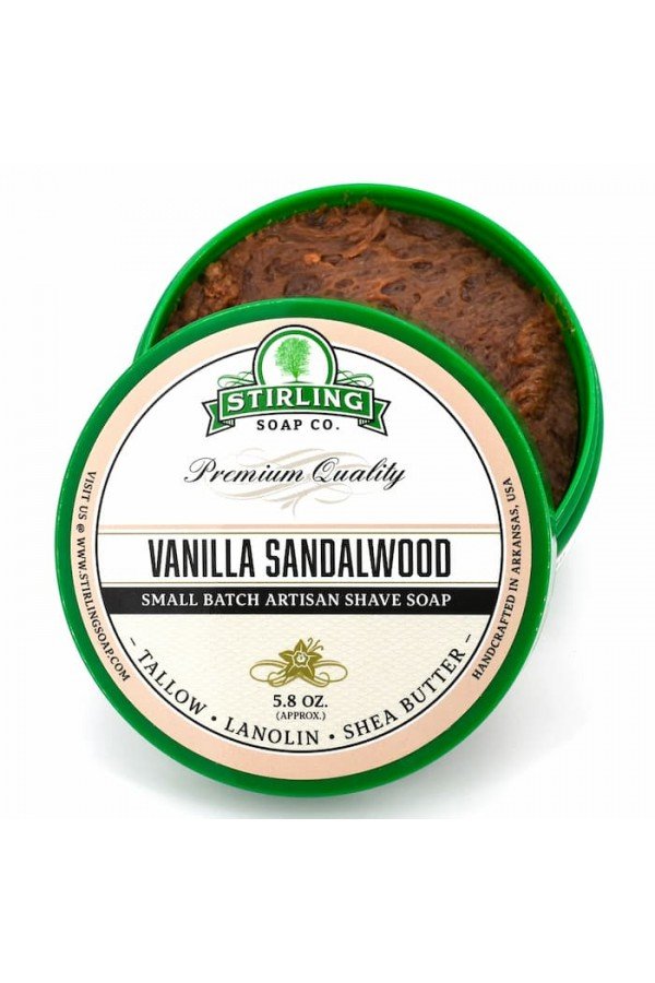 Savon à raser  Stirling " Vanilla Sandalwood" pot ouvert