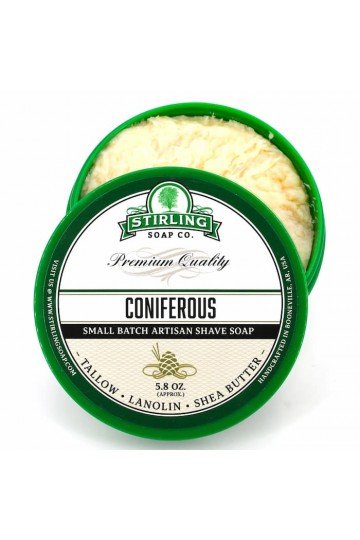 Savon à raser Stirling "Coniferous" pot ouvert.