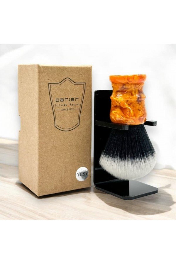 Blaireau Parker " Solar Storm" sur son support et avec la boite de présentation