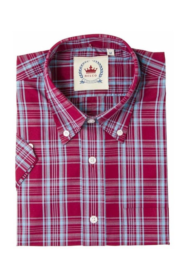 Chemise Relco London CK74. Bordeaux et ciel.