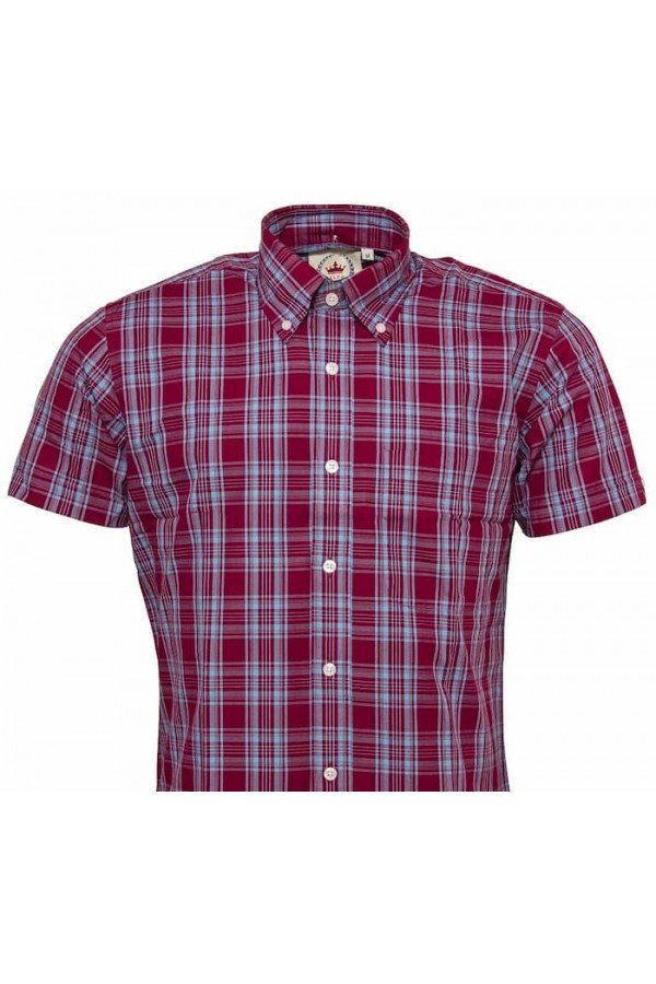Chemise Relco CK74 de face. Bordeaux et ciel.
