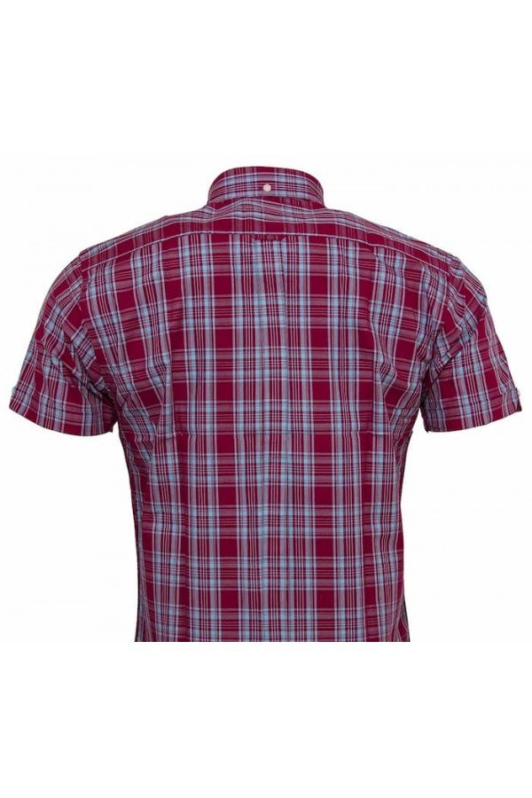 Chemise Relco London CK74 de dos . Bordeaux et ciel.