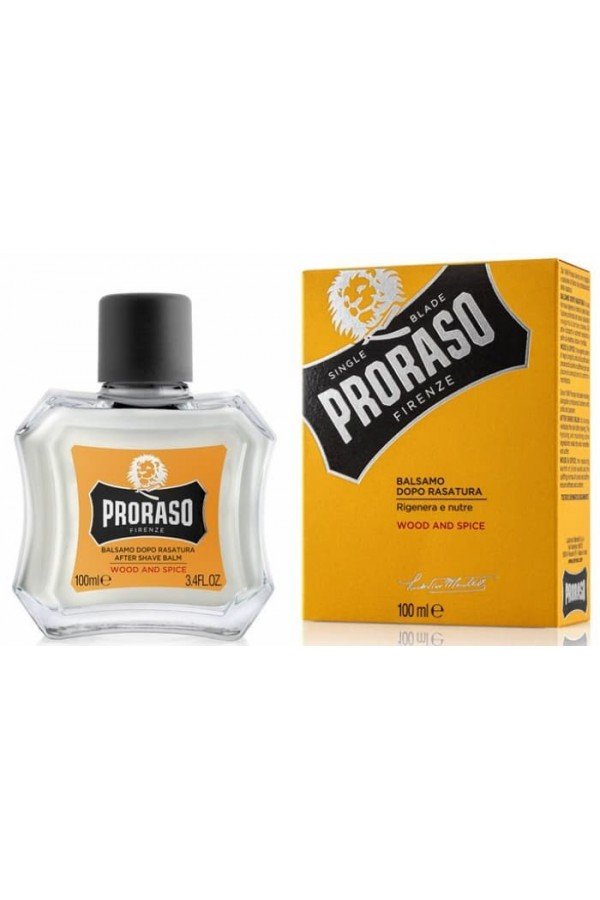 Baume Après-Rasage Proraso "Wood and spice". Flacon et sa boite de présentation. 100 ml