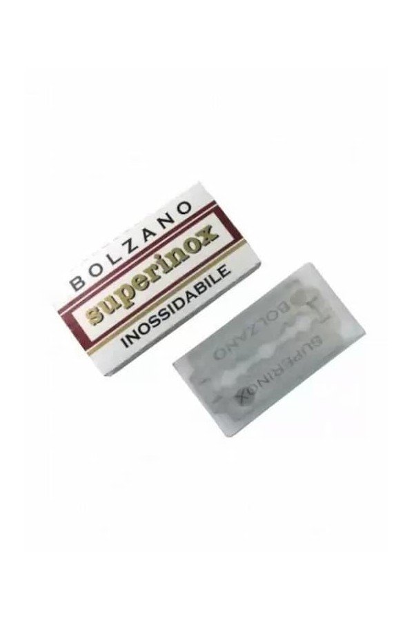 Lames de rasoir Bolzano Superinox Innosidabile. Boite et lame emballée dans su paier
