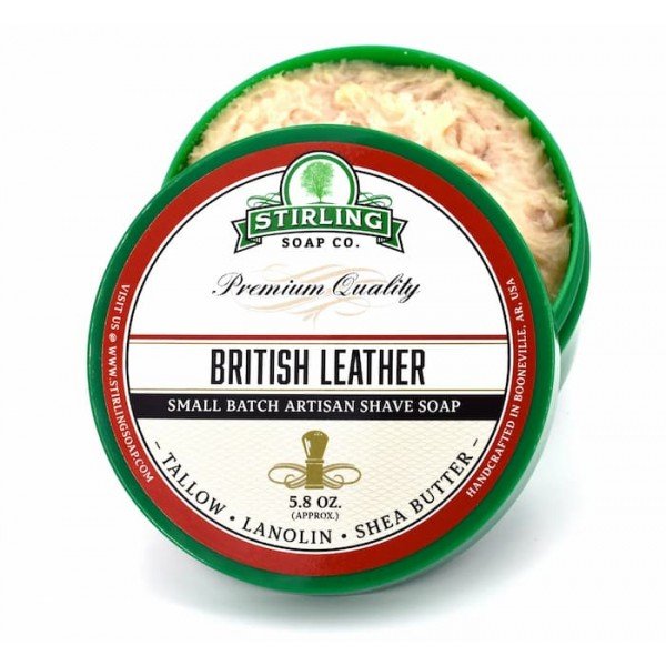 Savon à raser Stirling "British Leather"  pot  ouvert..
