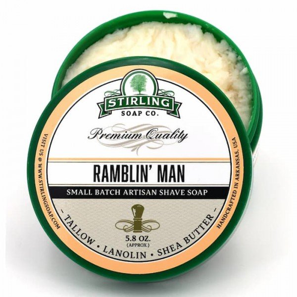 Savon de rasage Stirling "Ramblin' Man", texture savon crémeux.