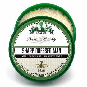Savon à raser Stirling "Sharp Dressed Man". pot ouvert.