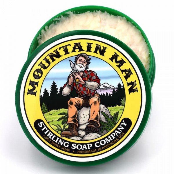 Savon à raser Stirling "Mountain Man". Pot ouvert.