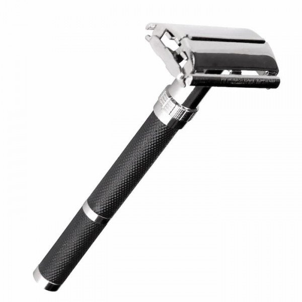 Parker 96R. Rasoir de sûreté à ouverture papillon en tournant la molette sur le manche.