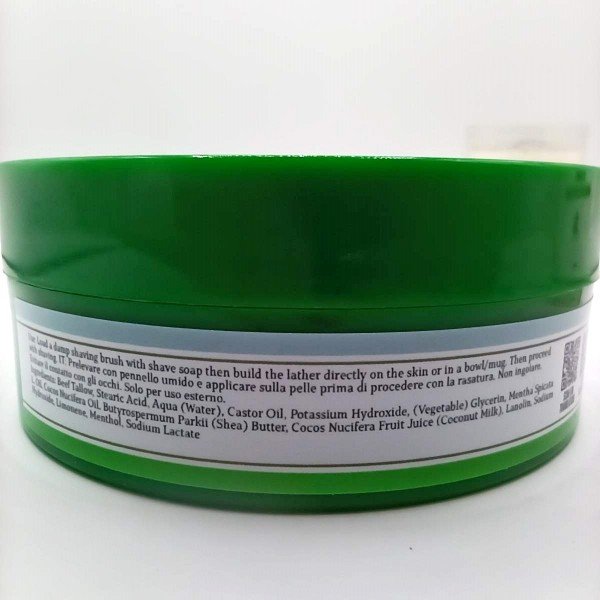 Composition du savon à raser Stirling Glacial Spearmint, une formule artisanale au parfum de menthe verte.