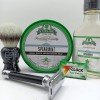 Rituel de rasage traditionnel avec savon Stirling Glacial Spearmint, après-rasage, Merkur 38B et blaireau Simpson Islington.