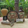 Savon de rasage Moon Soaps "Trade Winds" et parès-rasage. Blaireau Omega S-brush, rasoir de sureté Razorock "old Type".