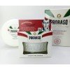 Pack Proraso Peaux Sensibles : Crème Avant-rasage. Savon & Baume en arrière plan.